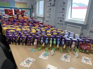 A table of Easter egg donations