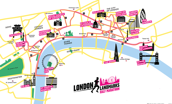 London Landmarks Half Marathon route map