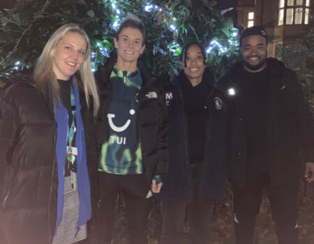 Charity staff with Luton Town FC ladies and staff
