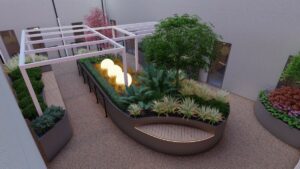 Courtyard garden render image from side
