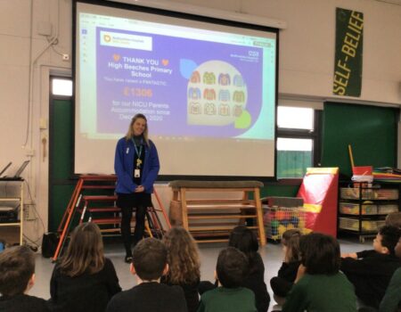 Sabine at High Beeches Primary assembly