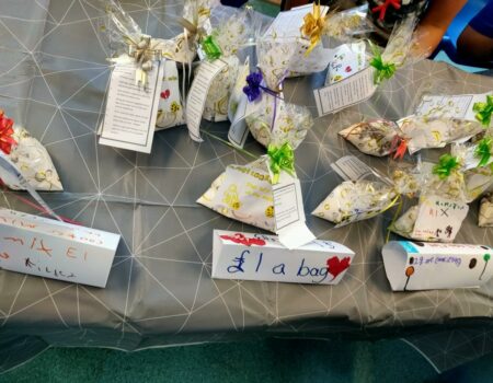Handmade bags of cookie mix