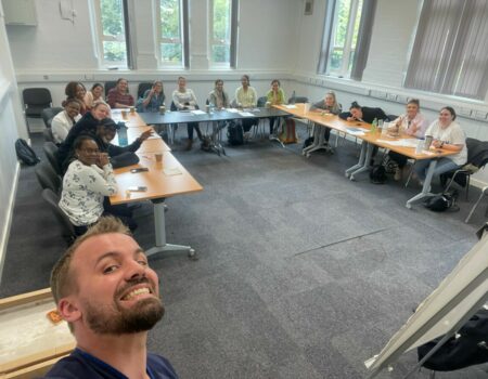 Group photo of preceptees and educator in a lesson