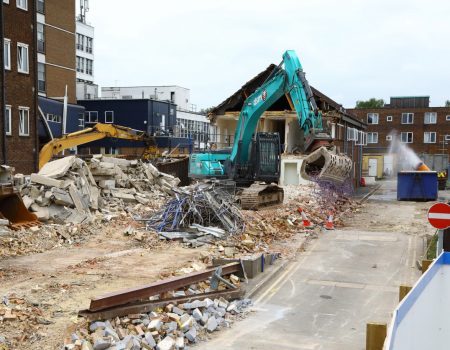 Crane at demolition site