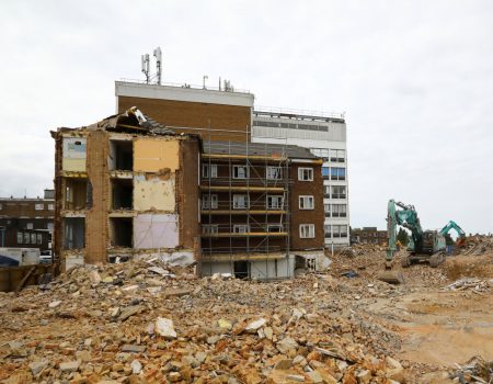 Site view with rubble