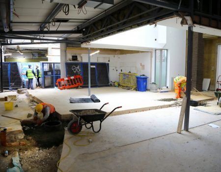 Construction work taking place in former main entrance