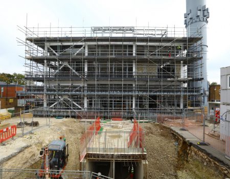 Energy centre being upgraded with scaffolding on the building