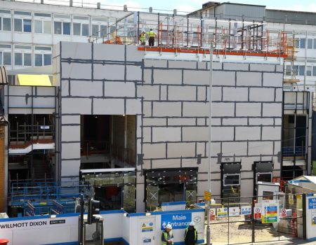 Close up of Emergency Department redevelopment building in progress of being built