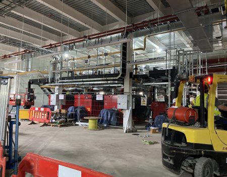 Photo of Energy Centre upgrades with forklift in background