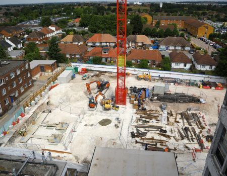 The L&D main site being redeveloped with a crane in the middle of the building site