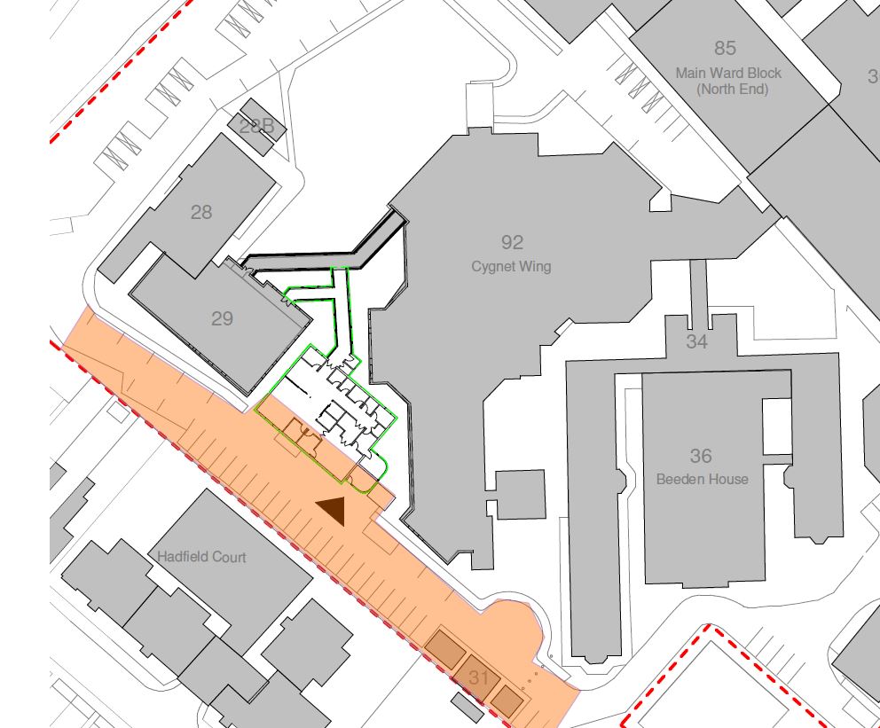 Map of hospital - Rye Close car park closure