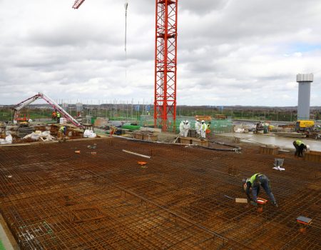 Acute Services Block and New Ward Block roof construction April 2023