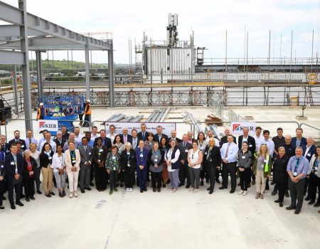 All BedsFT and Kier staff in a group photo on the top floor taken from a high angle