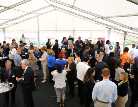 The celebration tent packed with people