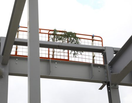 An evergreen tree branch tied to the final steel beam