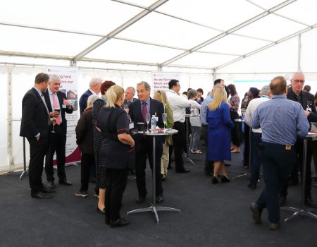 Hospital and Kier staff mingling in the tent