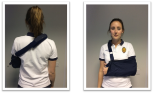 A demonstration of how to wear the sling