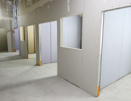 Acute services block interior walls being set up- Sep 2023