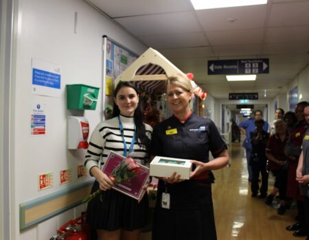 Maternity runner up Anne receiving her ROSE runner-up certificate from Liz Lees