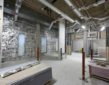 Acute services interior showing insulation being installed - October 2023