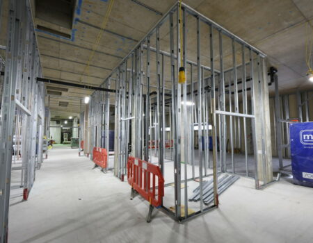 Acute services interior showing the frames of new rooms - October 2023