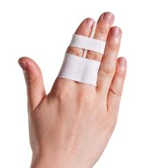 Demonstration of strapping an injured finger with tape