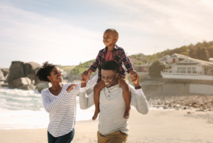 Family walking on the beach