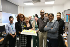 Staff from Bedfordshire Hospitals celebrating 15 years of AAU