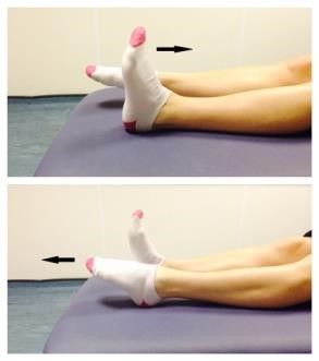 Top photo depicting one foot pointed with the other flat. Bottom photo shows the feet positions reversed